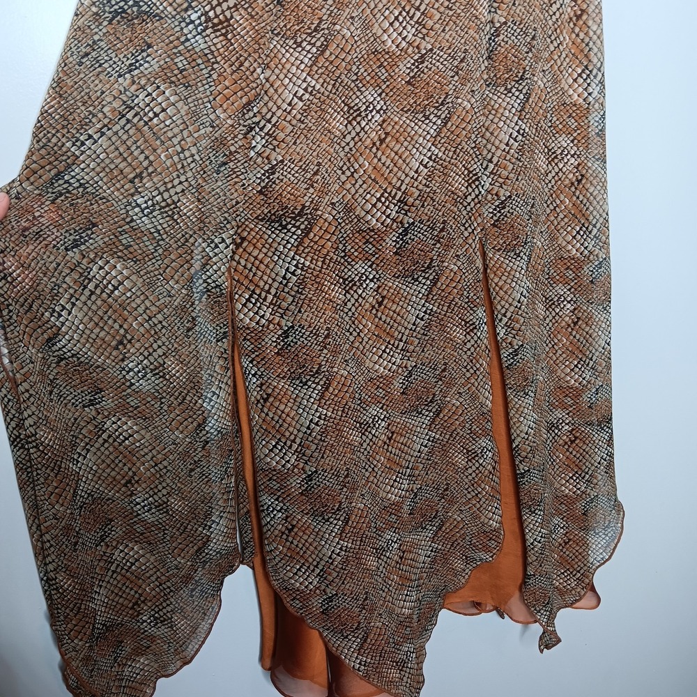 VTG Y2K Spencer Alexis Midi Dress 10 Orange Brown Snakeskin Fairy Goblincore - Picture 7 of 10